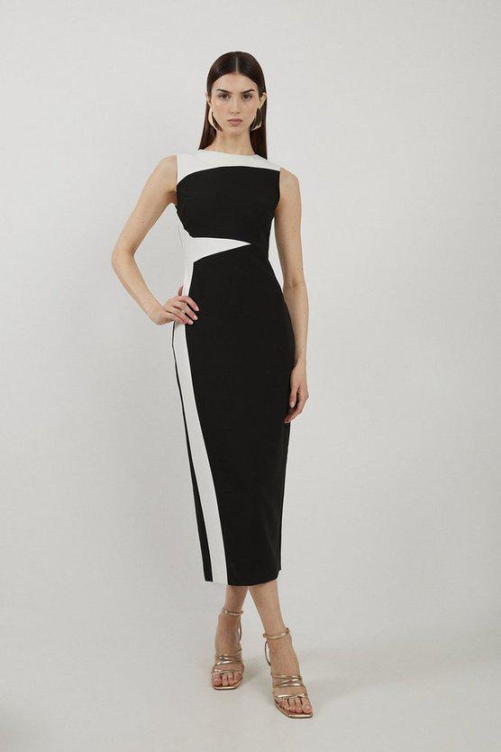 Karen Millen UK SALE Clean Tailored Colour Block Pencil Midi Dress