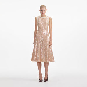 SELF PORTRAIT SS24 Sequin Pearl Trim Midi Dress