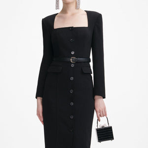 SP VIP PRICE Black Tailored Crepe Midi Dress
