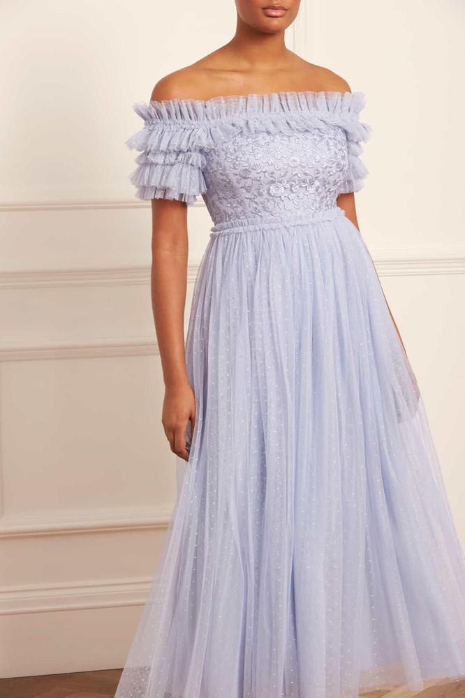 Needle & Thread CYBER SALE Midsummer Lace Bodice Off-Shoulder Ankle Gown - blue