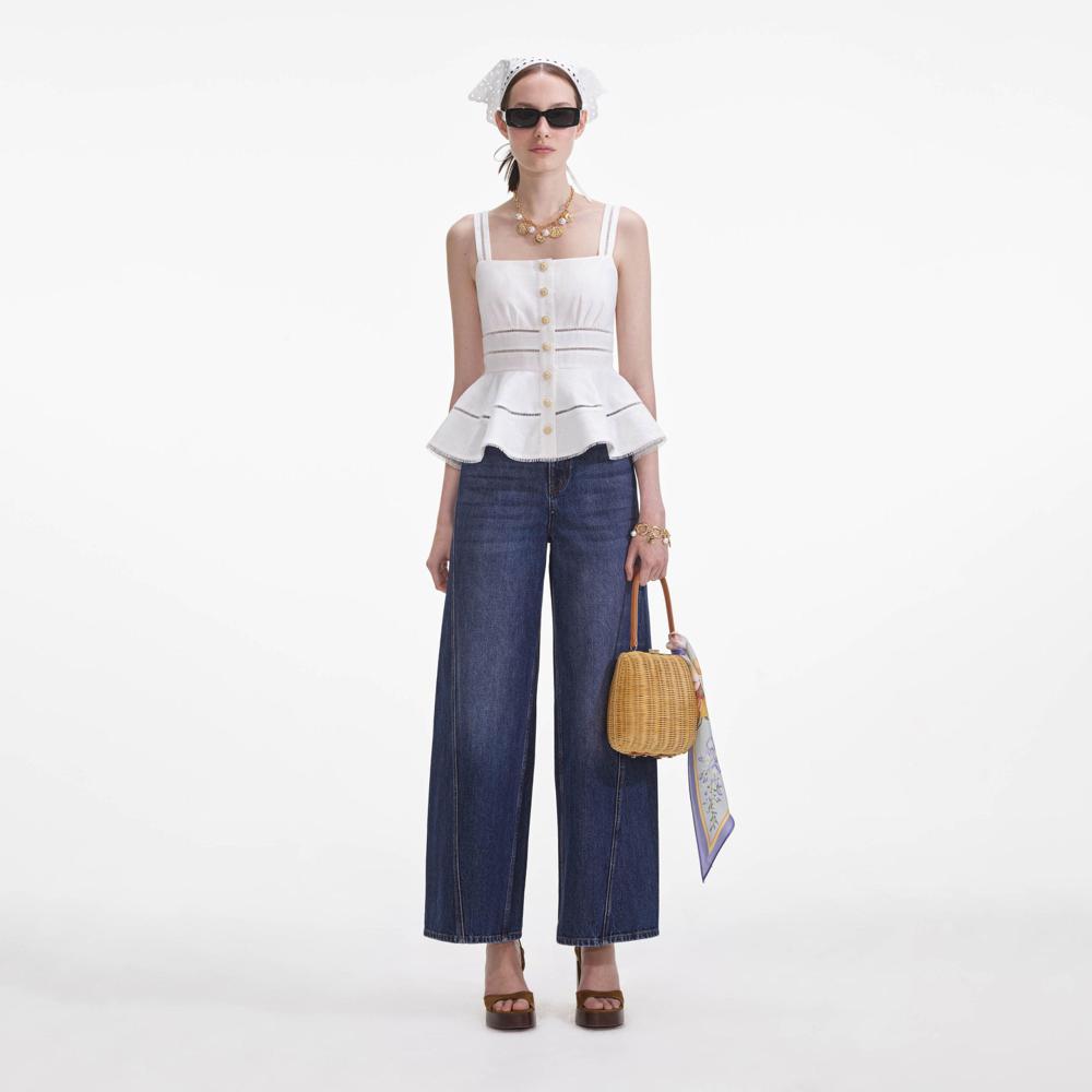 SP VIP PRICE White Linen Peplum Top