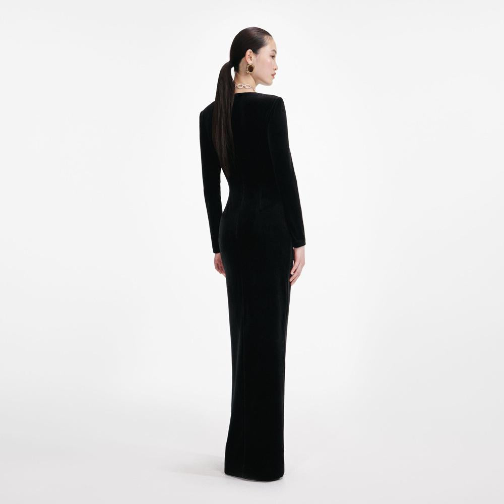 SP VIP PRICE Black Velvet Embellished Maxi Dress