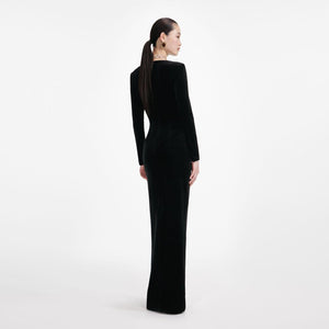 SP VIP PRICE Black Velvet Embellished Maxi Dress
