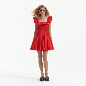 SELF PORTRAIT BLACK FRIDAY SALE Red Cotton Ruffle Mini Dress