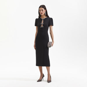 SELF PORTRAIT BLACK FRIDAY SALE Black Crepe Diamante Bow Midi Dress