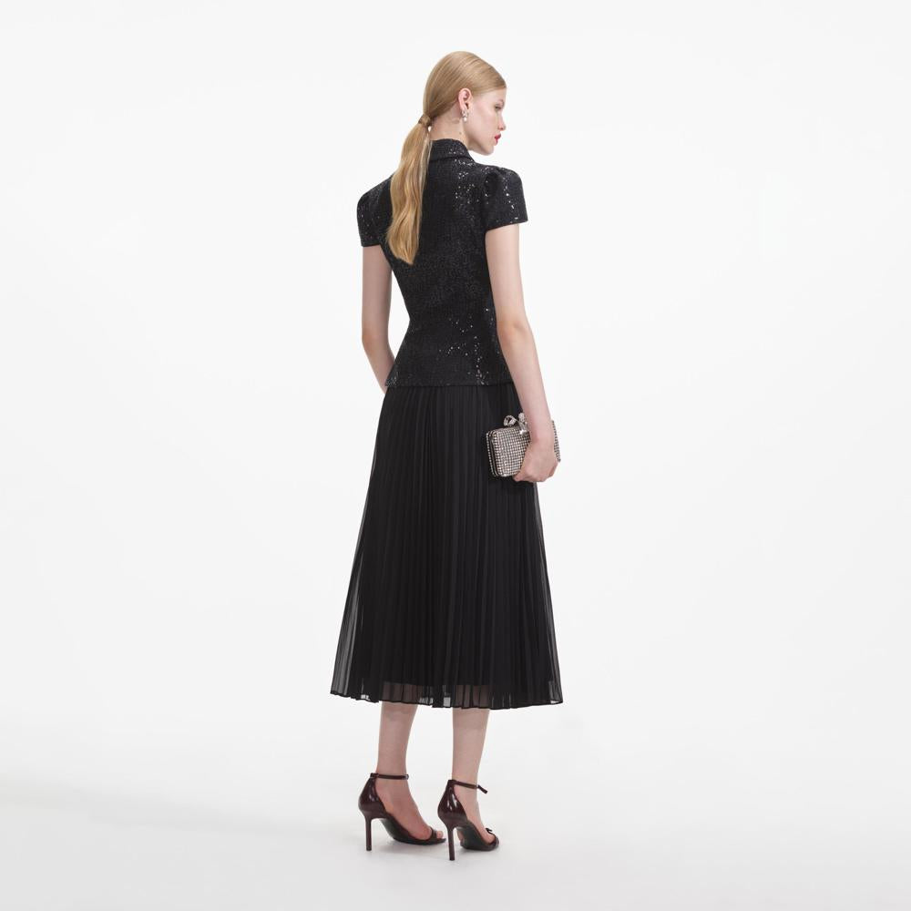 SELF PORTRAIT SS24 Black Boucle Bow Midi Dress