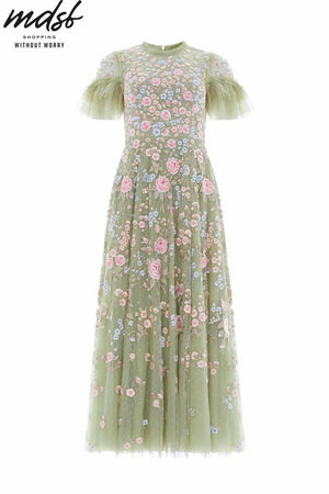 Needle & Thread PO and SALE Antoinettes Floral Round Neck Ankle Gown - green