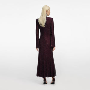 SP VIP PRICE Burgundy Rhinestone Fishnet Midi Dress