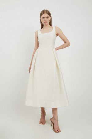 Karen Millen UK SALE Lydia Millen Taffeta Full Skirt Tailored Midi Dress - cream