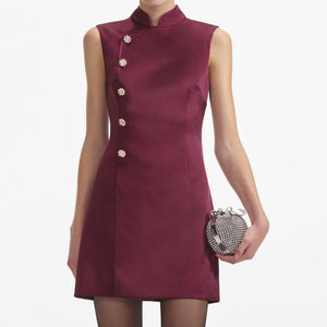 SELF PORTRAIT VIP SS24 Bordeaux Satin Mini Dress