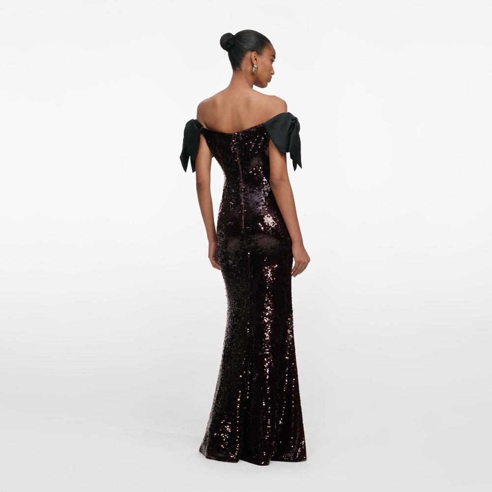 SP VIP PRICE Brown Sequin Bow Maxi Dress