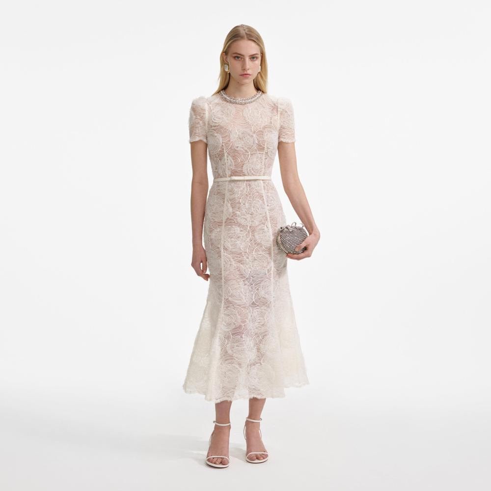 SP VIP PRICE Cream Tulle Lace Midi Dress