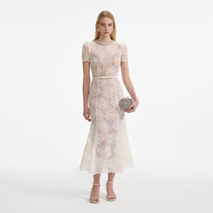 SP VIP PRICE Cream Tulle Lace Midi Dress