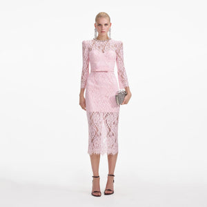 SELF PORTRAIT SS24 Pink Lace Bustier Midi Dress