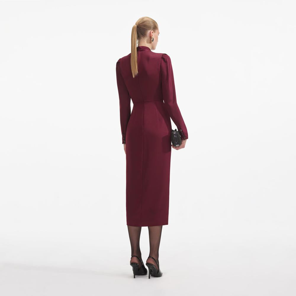 SELF PORTRAIT VIP SS24 Burgundy Satin Midi Dress