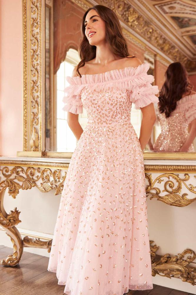 Needle & Thread CYBER SALE Autumn Leaves Off-Shoulder Ballerina Dress - pink