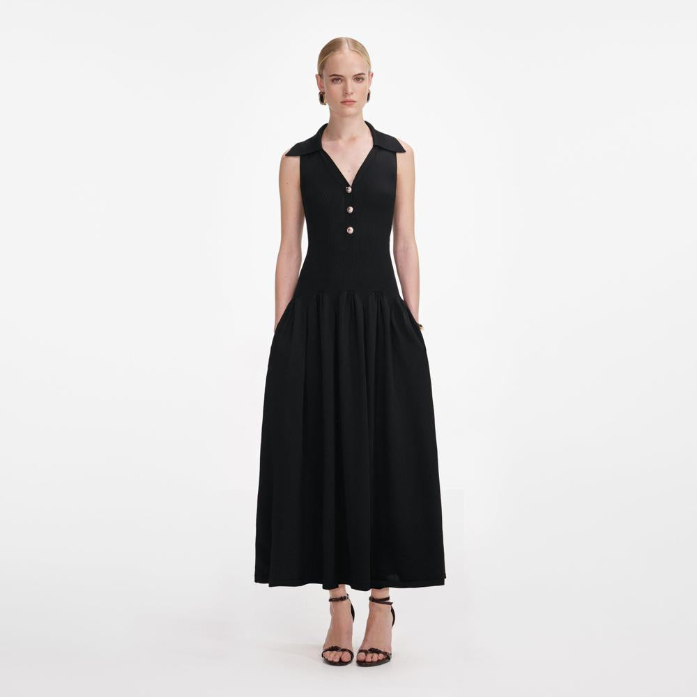 SP VIP PRICE Black Ribbed Knit Midi Dress