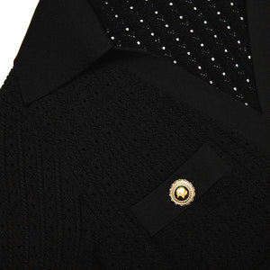 SP VIP PRICE Black Pointelle V Neck Knit Mini Dress