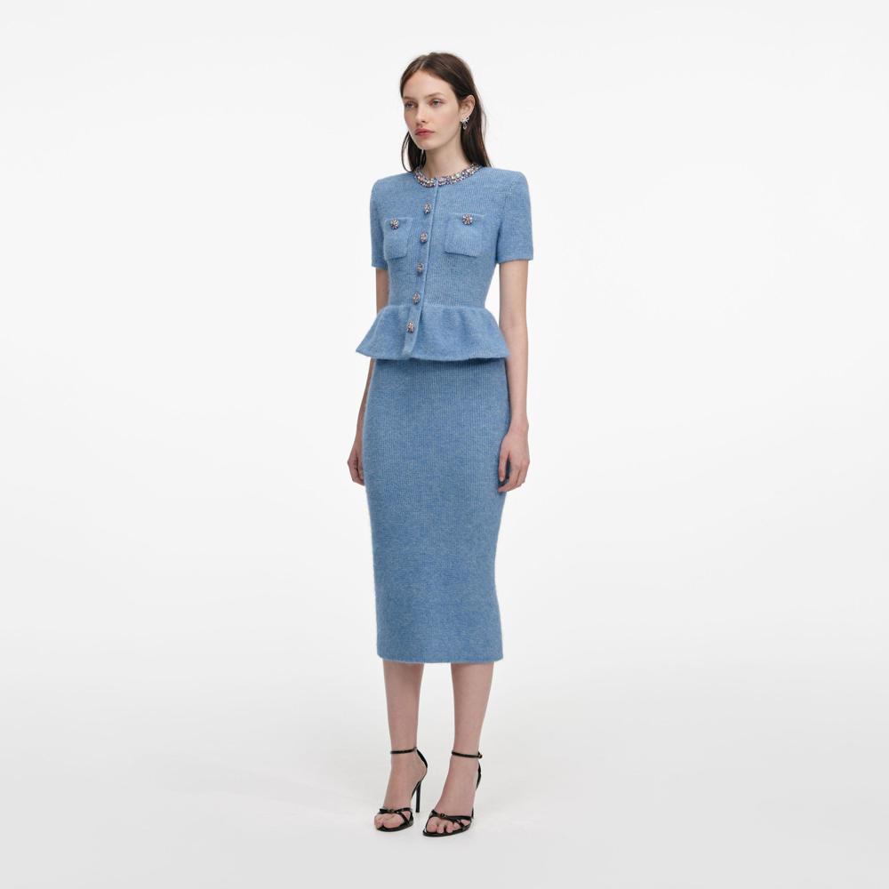 SP VIP PRICE Blue Peplum Knit Midi Dress