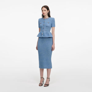 SP VIP PRICE Blue Peplum Knit Midi Dress