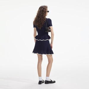 SELF PORTRAIT SS24 Navy Crochet Flared Mini Dress