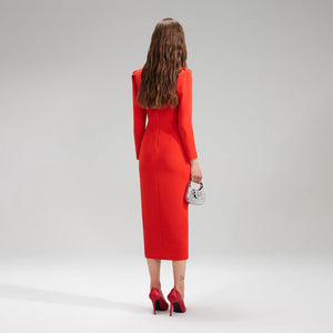 SELF PORTRAIT BLACK FRIDAY SALE Red Crepe Ruched Midi Dress