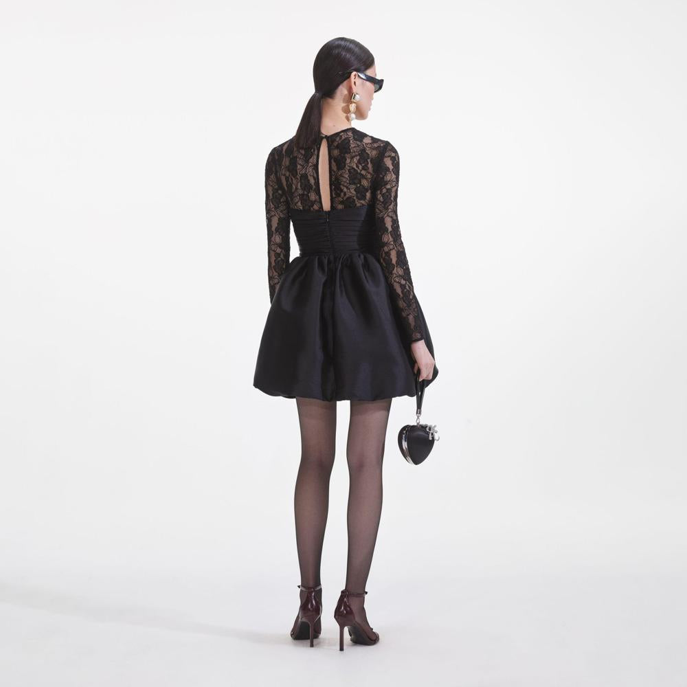 SP VIP PRICE Black Taffeta Lace Mini Dress