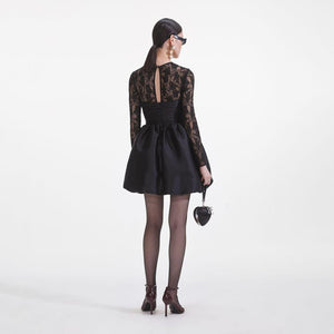 SP VIP PRICE Black Taffeta Lace Mini Dress