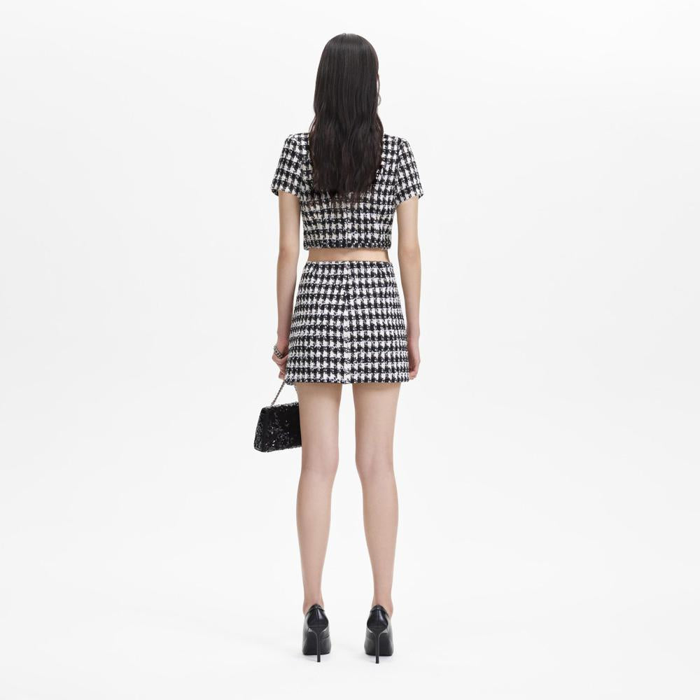 SELF PORTRAIT BLACK FRIDAY SALE Black Check Boucle Mini Skirt