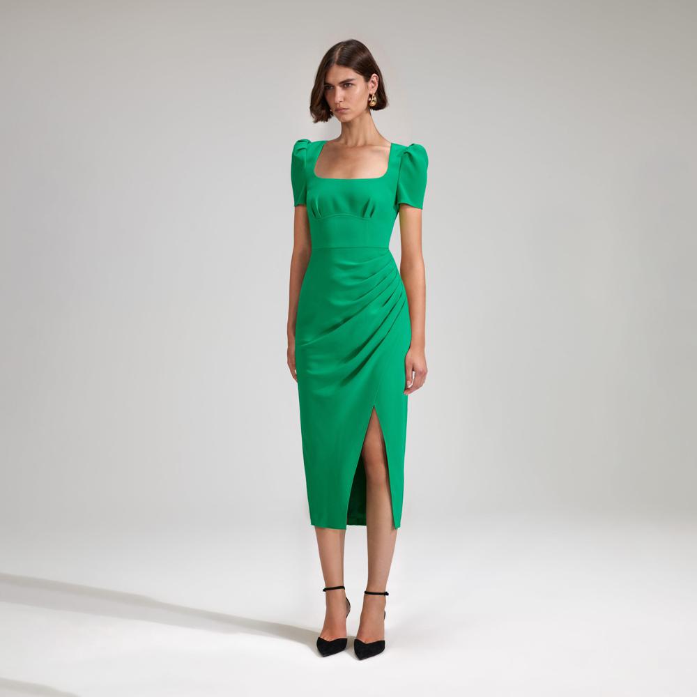 SELF PORTRAIT BLACK FRIDAY SALE Green Crepe Midi Dress