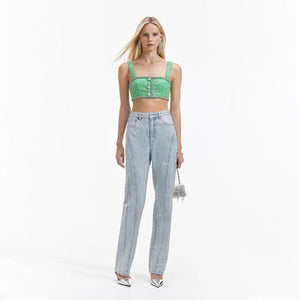 SELF PORTRAIT BLACK FRIDAY SALE Green Boucle Crop Top