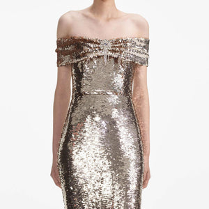 SELF PORTRAIT VIP SS24 Gold Sequin Maxi Dress