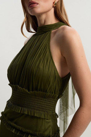 Karen Millen UK SALE Tulle Layered Halter Neck Maxi Dress