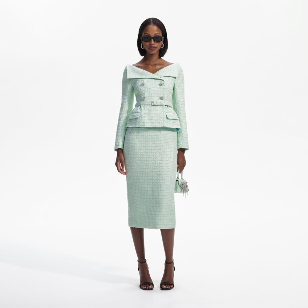 SELF PORTRAIT BLACK FRIDAY SALE Mint Boucle Tailored Midi Dress