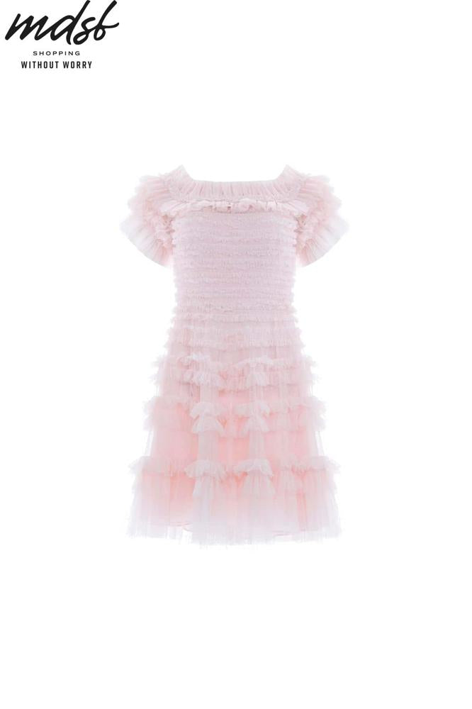 Needle & Thread CHRISTMAS SALE Lisette Ruffle Off Shoulder Micro Mini Dress - pink