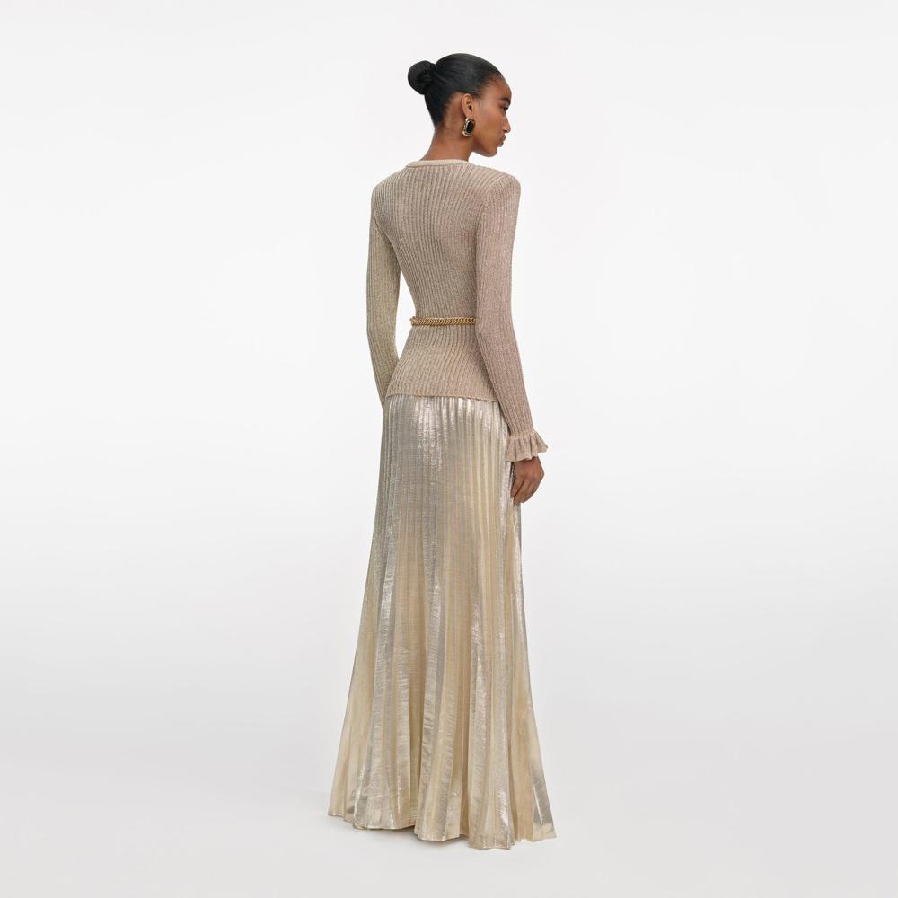 SP VIP PRICE Gold Lurex Ribbed Knit Maxi Dress