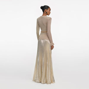 SP VIP PRICE Gold Lurex Ribbed Knit Maxi Dress