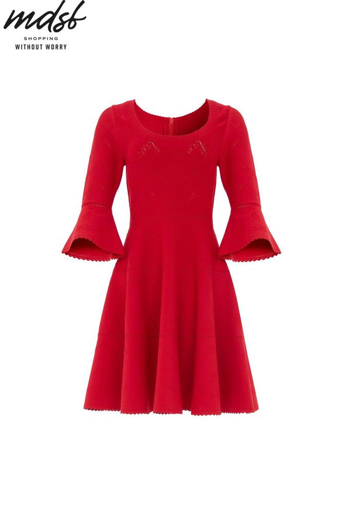 Needle & Thread CHRISTMAS SALE Pretty Pointelle Knit Scoop Neck Mini Dress - red