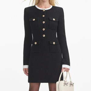 SELF PORTRAIT SS24 Black Knit Contrast Collar Mini Dress