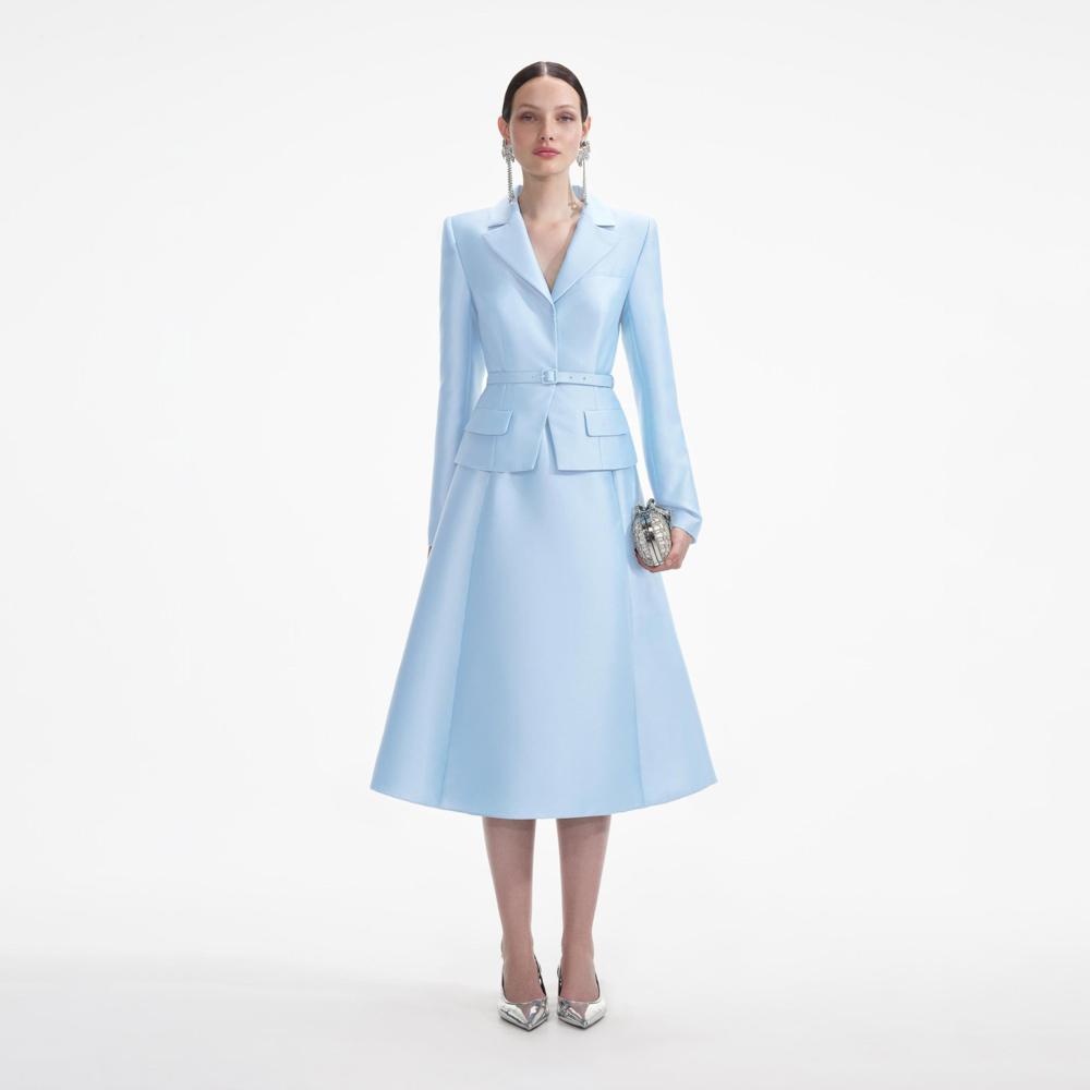 SELF PORTRAIT VIP SS24 Blue Tailored Taffeta Midi Dress
