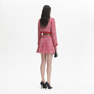 SELF PORTRAIT BLACK FRIDAY SALE Red Check Boucle Pleated Mini Skirt