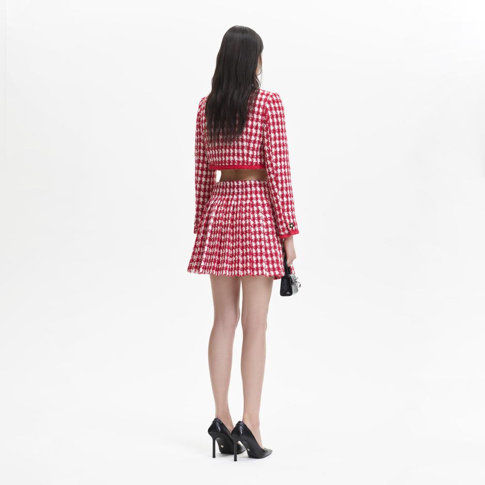 SELF PORTRAIT BLACK FRIDAY SALE Red Check Boucle Cropped Jacket