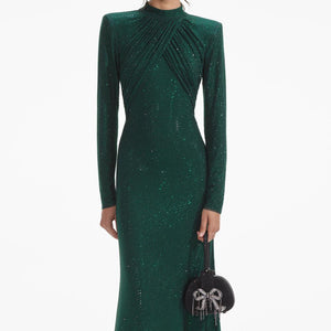 SELF PORTRAIT SS24 Green Rhinestone Mesh Midi Dress