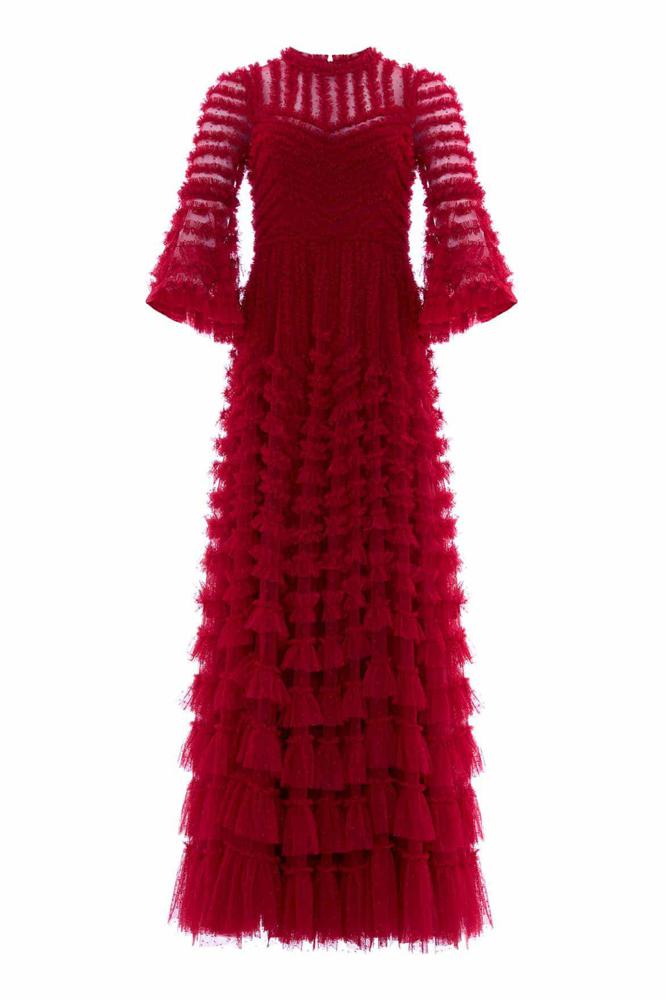 Needle & Thread CYBER SALE La Vie En Rose Round Neck Gown - red