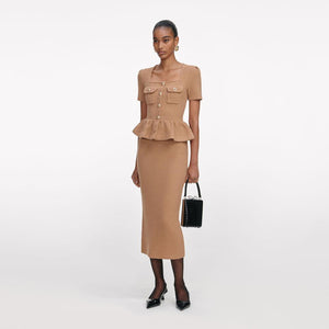 SP VIP PRICE Camel Peplum Knit Midi Dress