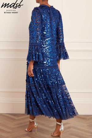 Needle & Thread CHRISTMAS SALE Annie Sequin Tiered Ankle Gown - blue