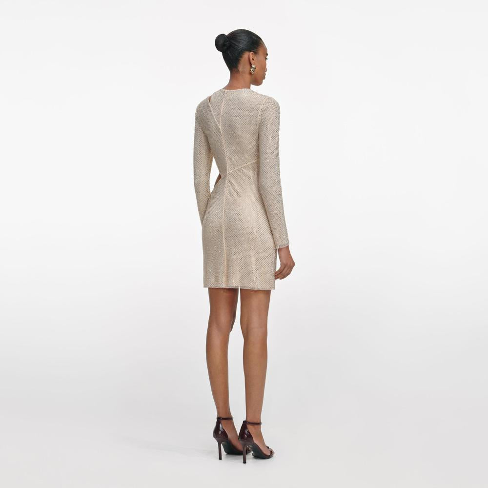 SP VIP PRICE Champagne Rhinestone Lace Trim Mini Dress