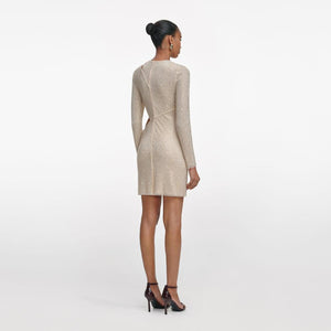 SP VIP PRICE Champagne Rhinestone Lace Trim Mini Dress