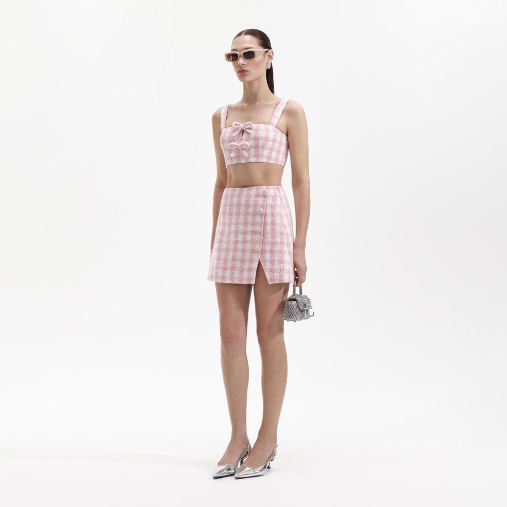 SELF PORTRAIT BLACK FRIDAY SALE Pink Check Boucle Crop Top