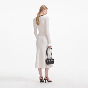 SELF PORTRAIT SS24 White Knit Contrast Trim Midi Dress